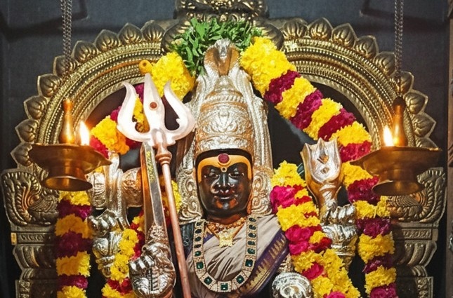 Sacred goddess temple where devotees seek blessings, marked as a famous temple in Tamilnadu